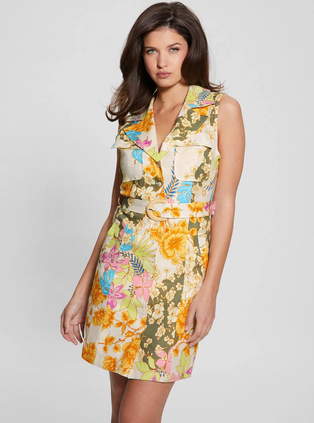 City Layers Eco Yellow Floral Print Lydia Mini Dress