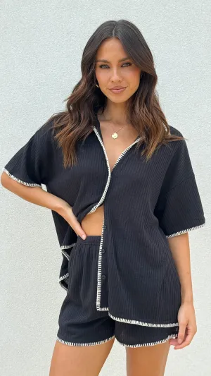 Eden Knit Top and Shorts Set - Black SnagFree Fabric