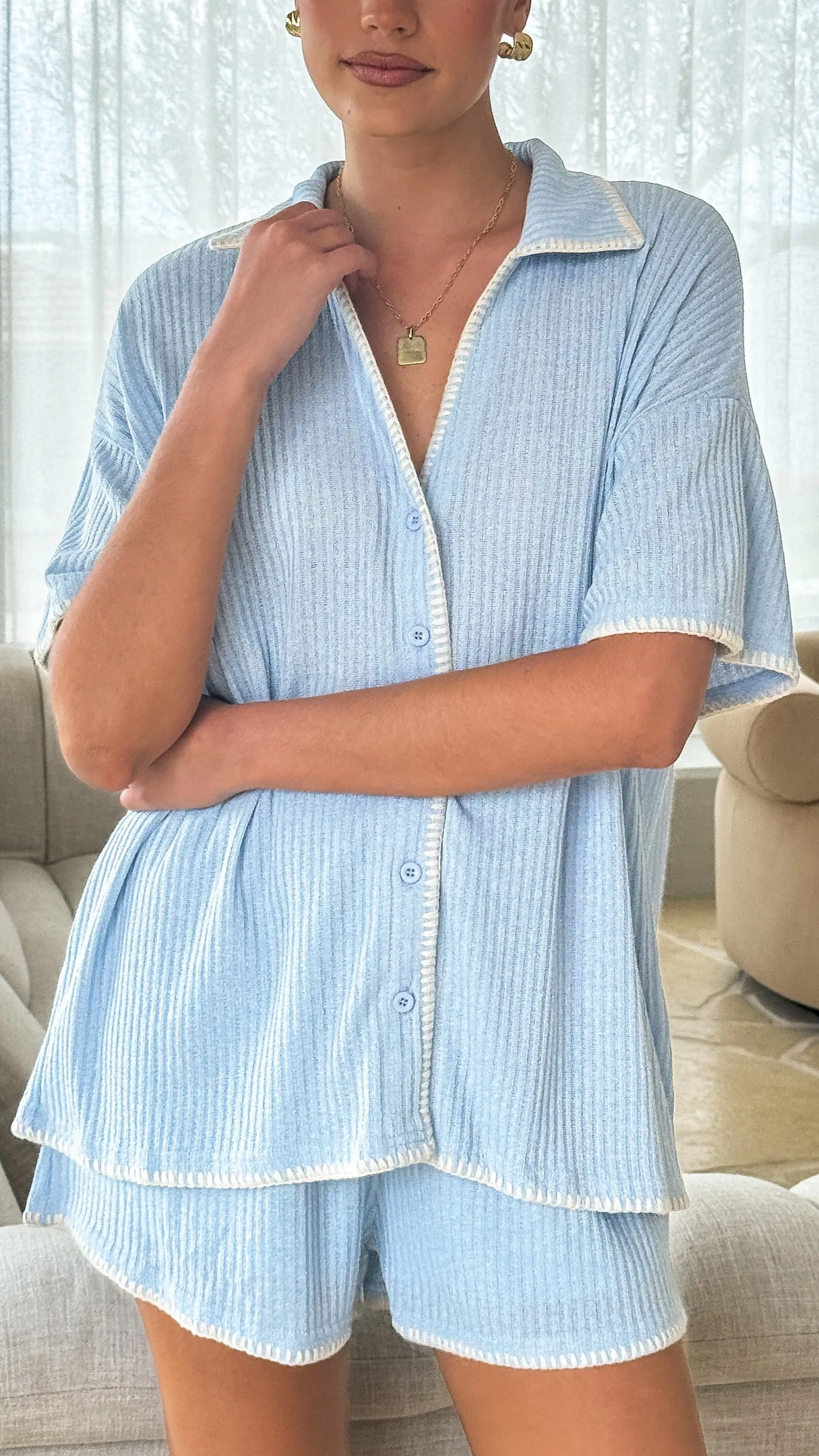 Weather Guard Eden Knit Top and Shorts Set - Blue