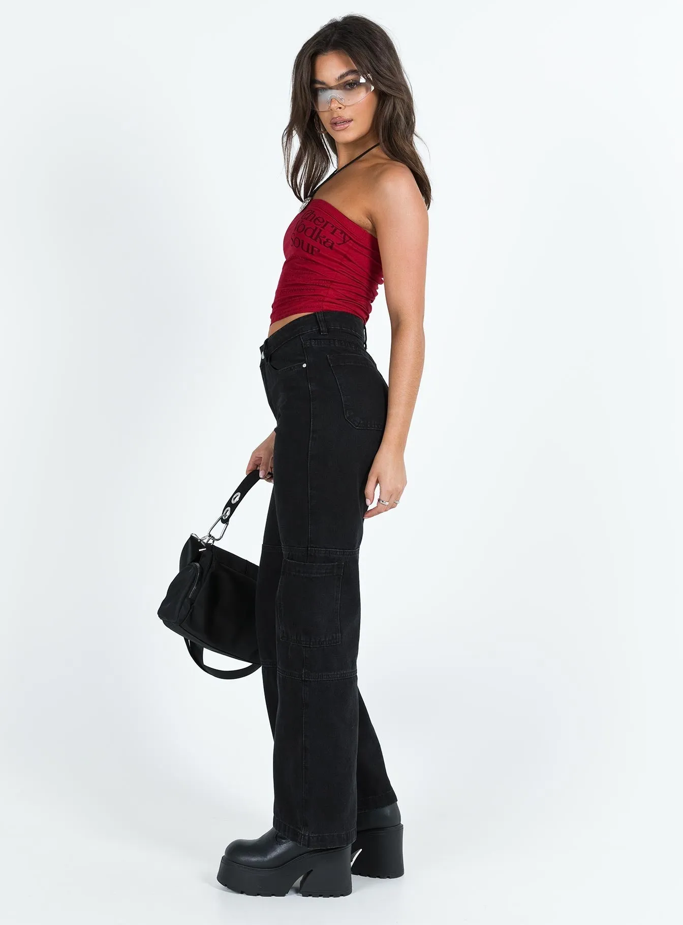 Thomson High Rise Wide Leg Cargo Jeans Black Neat And Easy