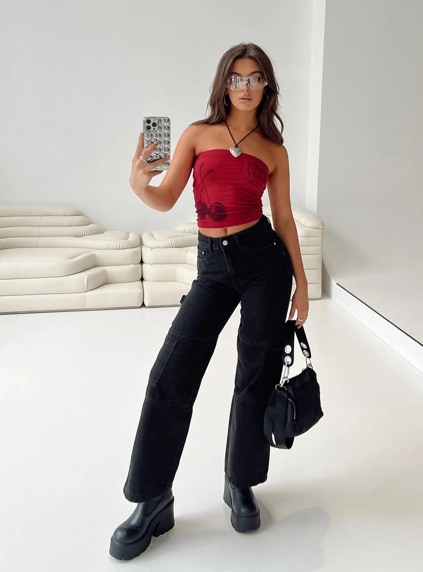 Minimalist Weekend Getaway Casual Style Daily Thomson High Rise Wide Leg Cargo Jeans Black