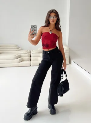 Minimalist Weekend Getaway Casual Style Daily Thomson High Rise Wide Leg Cargo Jeans Black