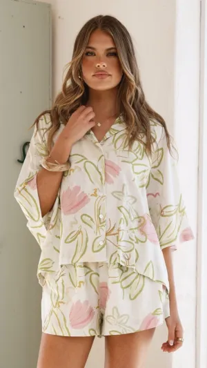 Inner Glow Edita Button Up Shirt - Primavera Print