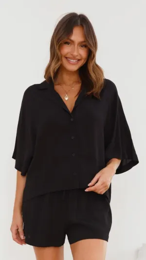 Edita Button Up Top - Black Workwear Essentials