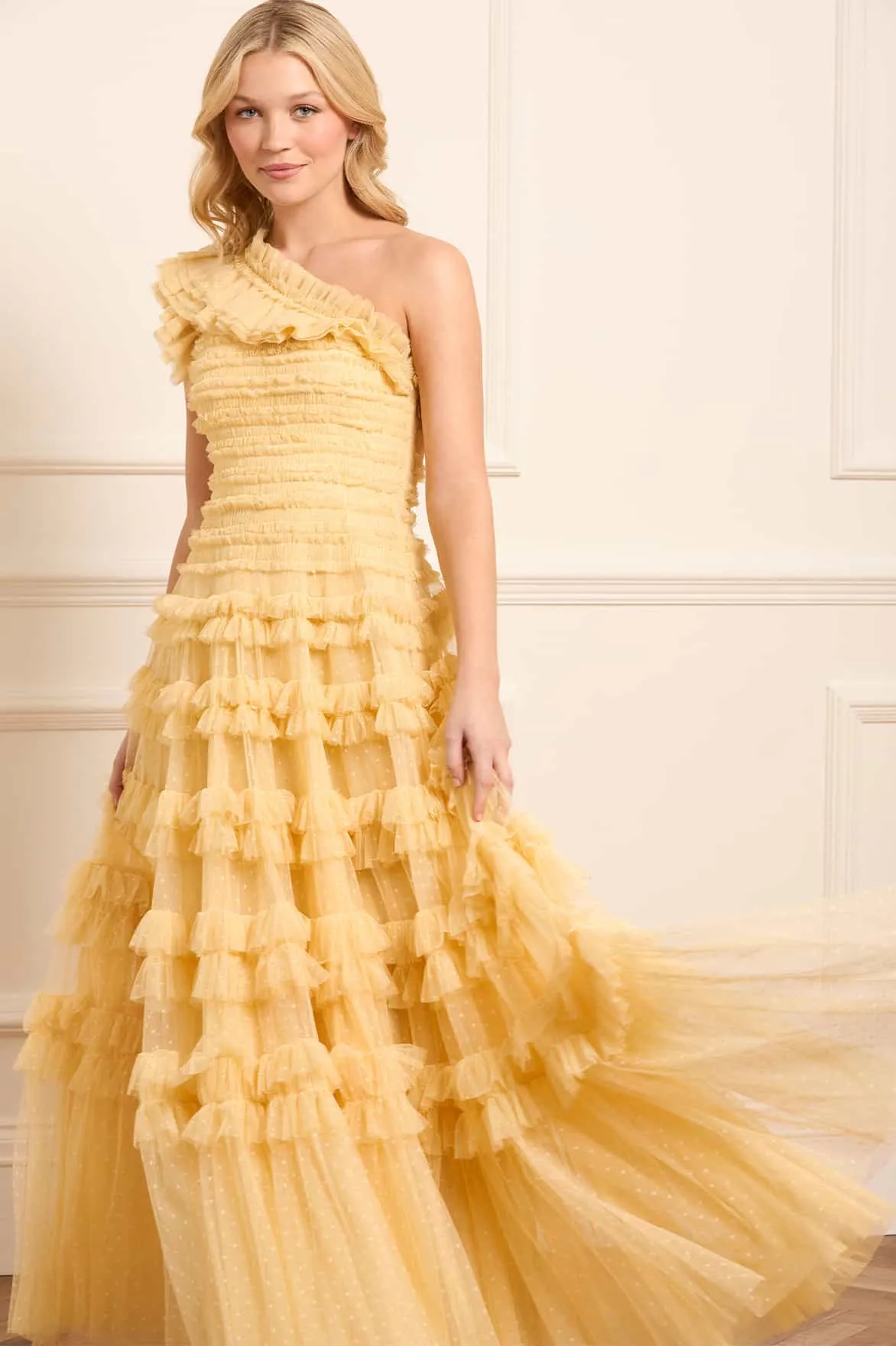 Lisette Ruffle One-Shoulder Gown Curve Friendly