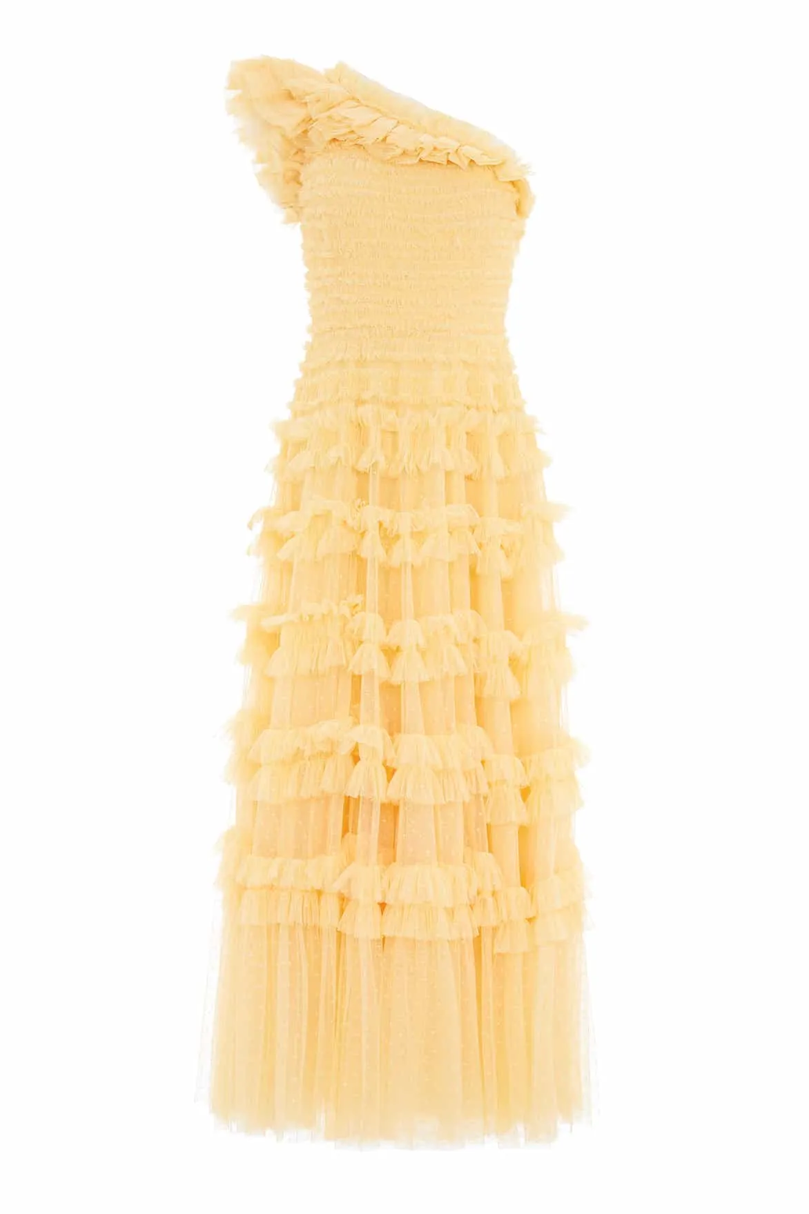 Trend-Inspired Back Detail Lisette Ruffle One-Shoulder Gown