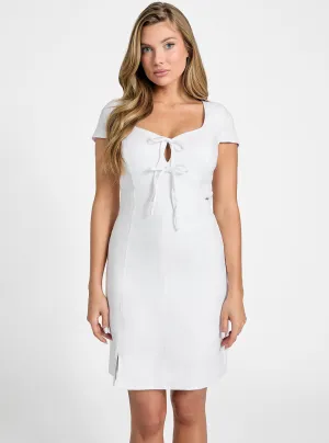 Open Design Mixed Fabric White Isabeau Bows Mini Dress