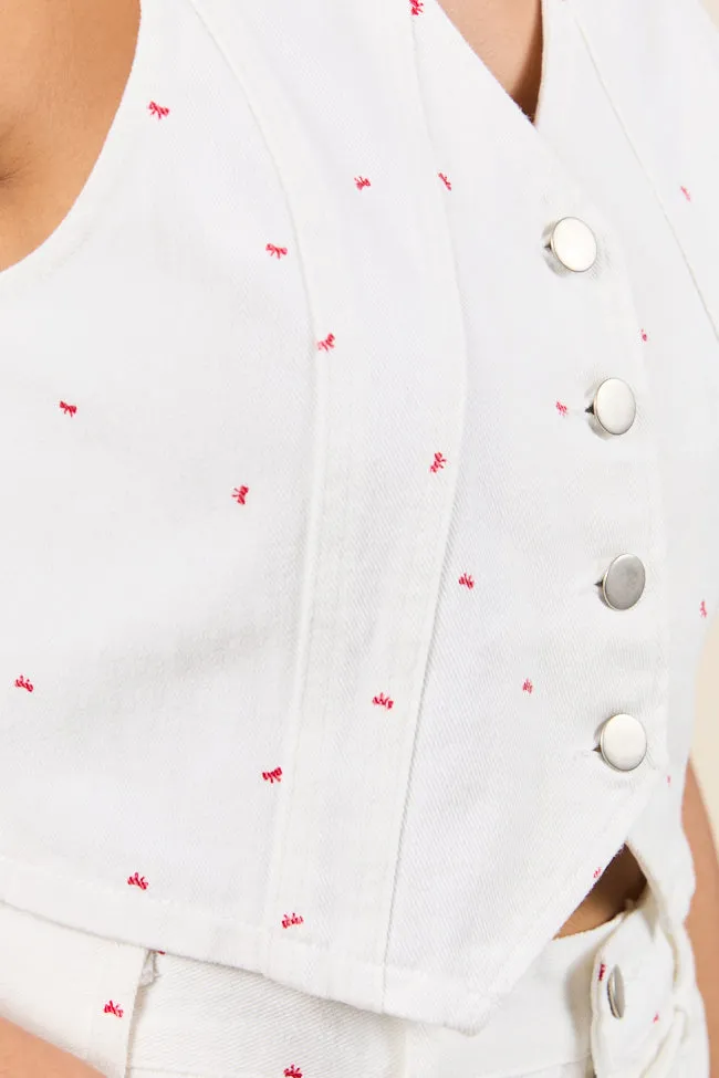 Mid Season Wear Commuter Friendly Look Eileen Bow Printed Denim Vest