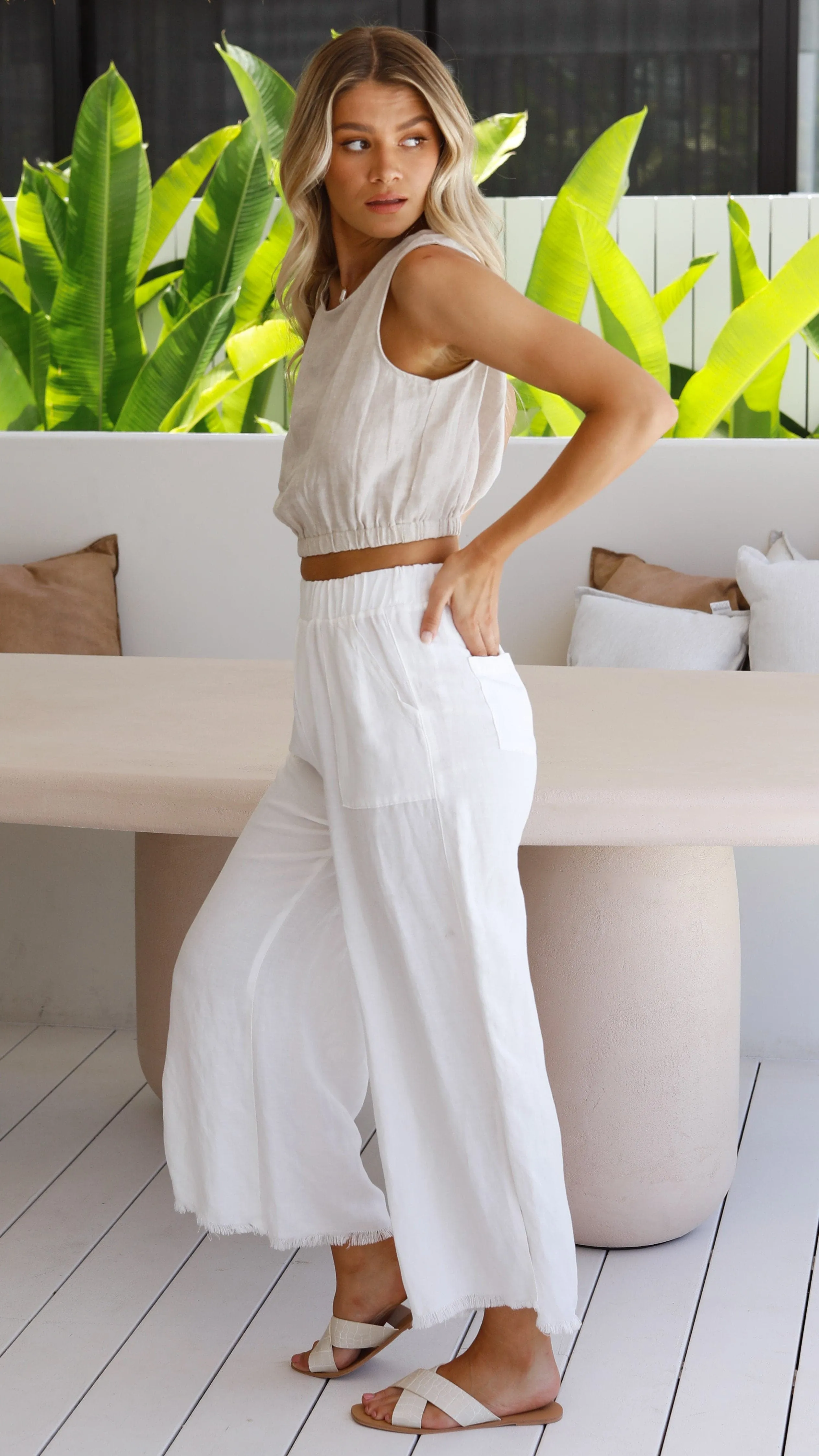 Aimee Linen Top - Oat Lounge Wear