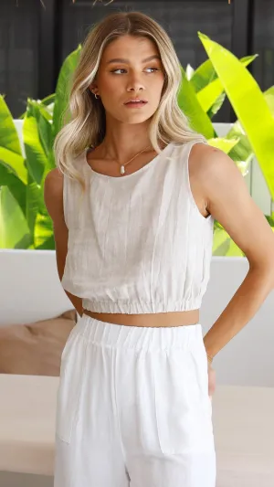 Aimee Linen Top - Oat Neat Edge