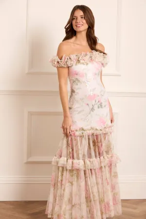 Mesh Soft Rose Tallulah Off-Shoulder Gown