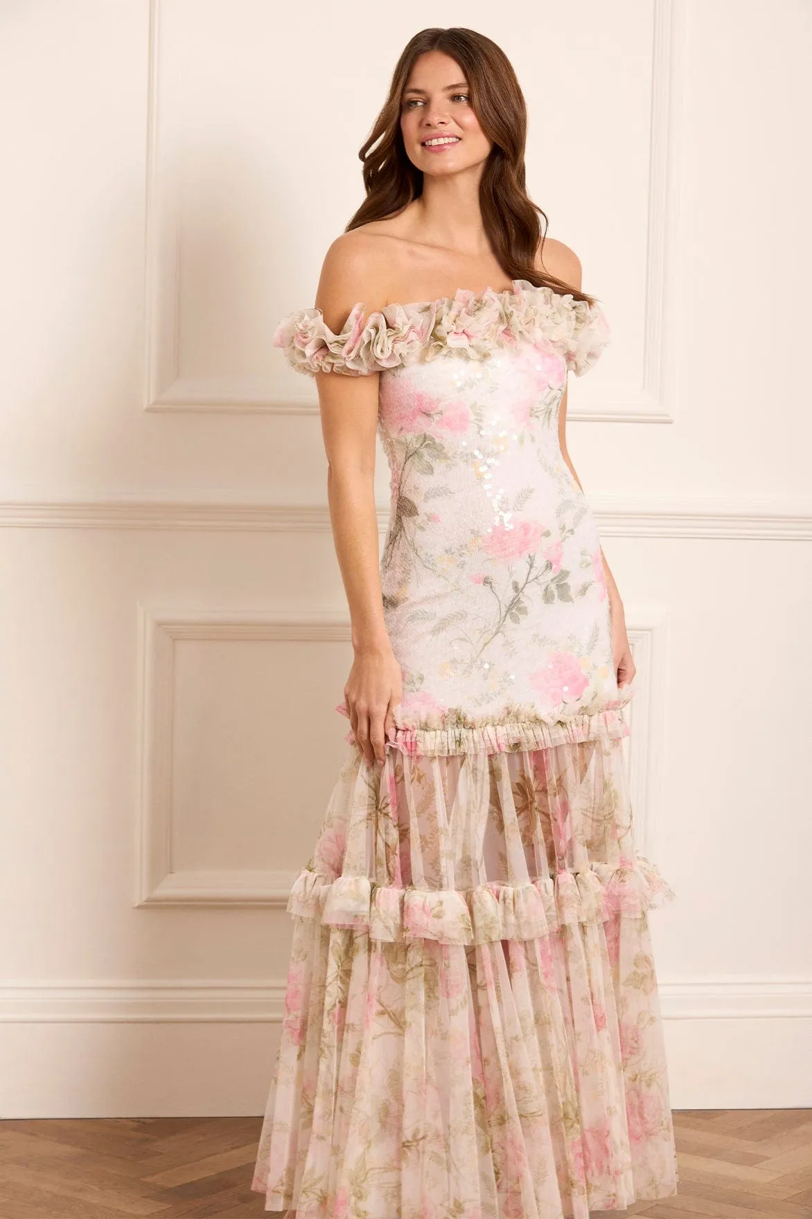 Mesh Soft Rose Tallulah Off-Shoulder Gown