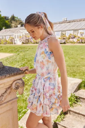 Soft Stretch Mariannes Floral Chiffon Sleeveless Micro Mini Dress