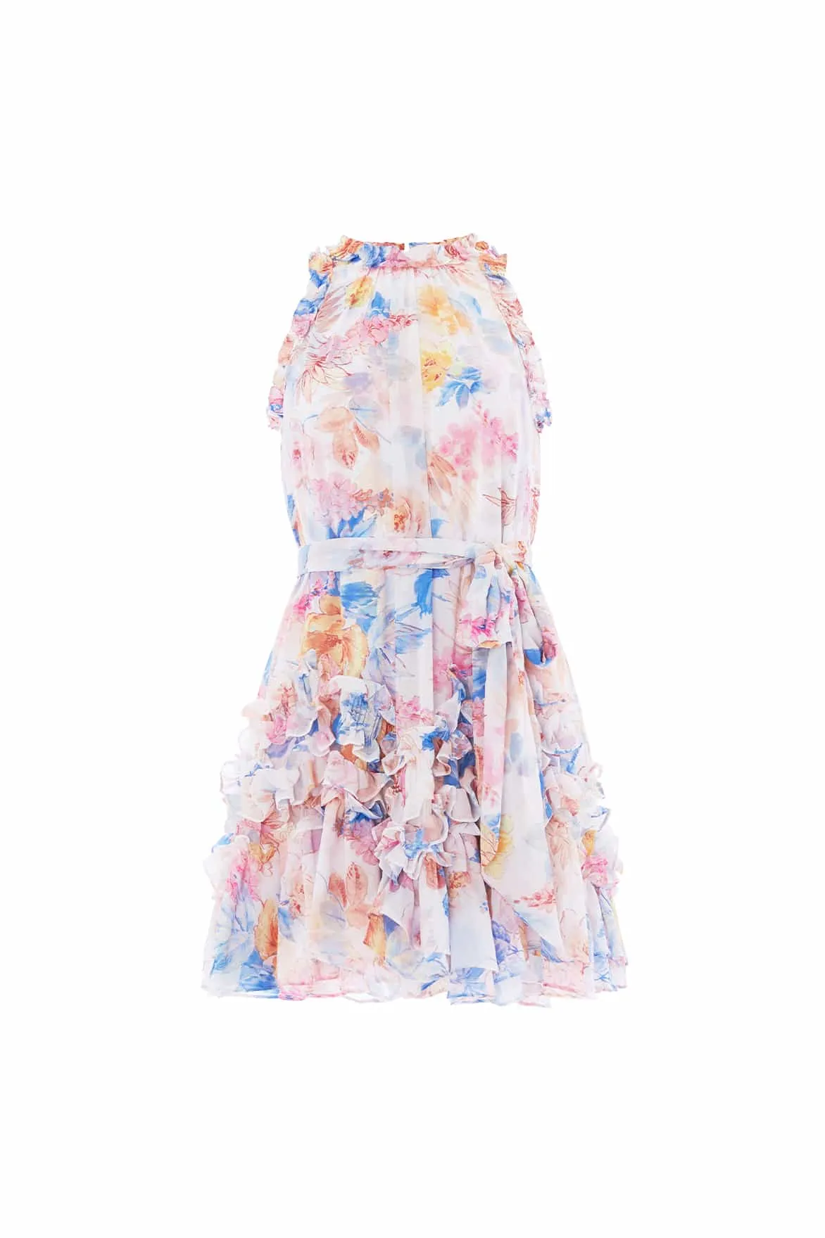Capsule-Wardrobe Mariannes Floral Chiffon Sleeveless Micro Mini Dress