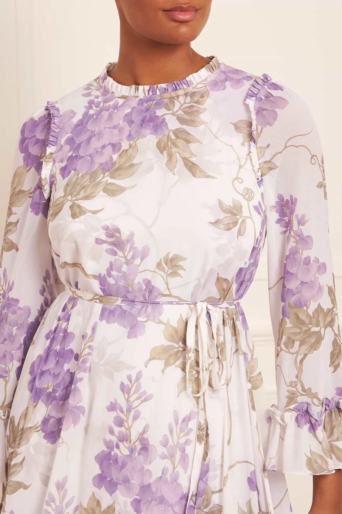 Wisteria Chiffon Round Neck Mini Dress Striped-Pattern