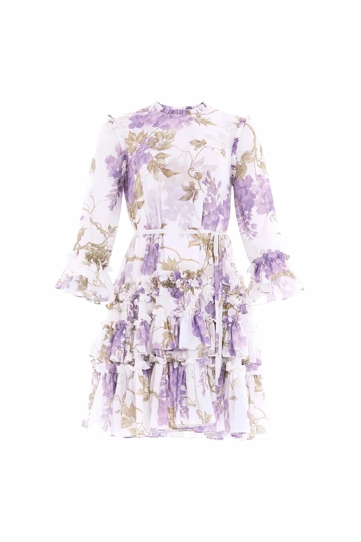 Spring Mood Wisteria Chiffon Round Neck Mini Dress