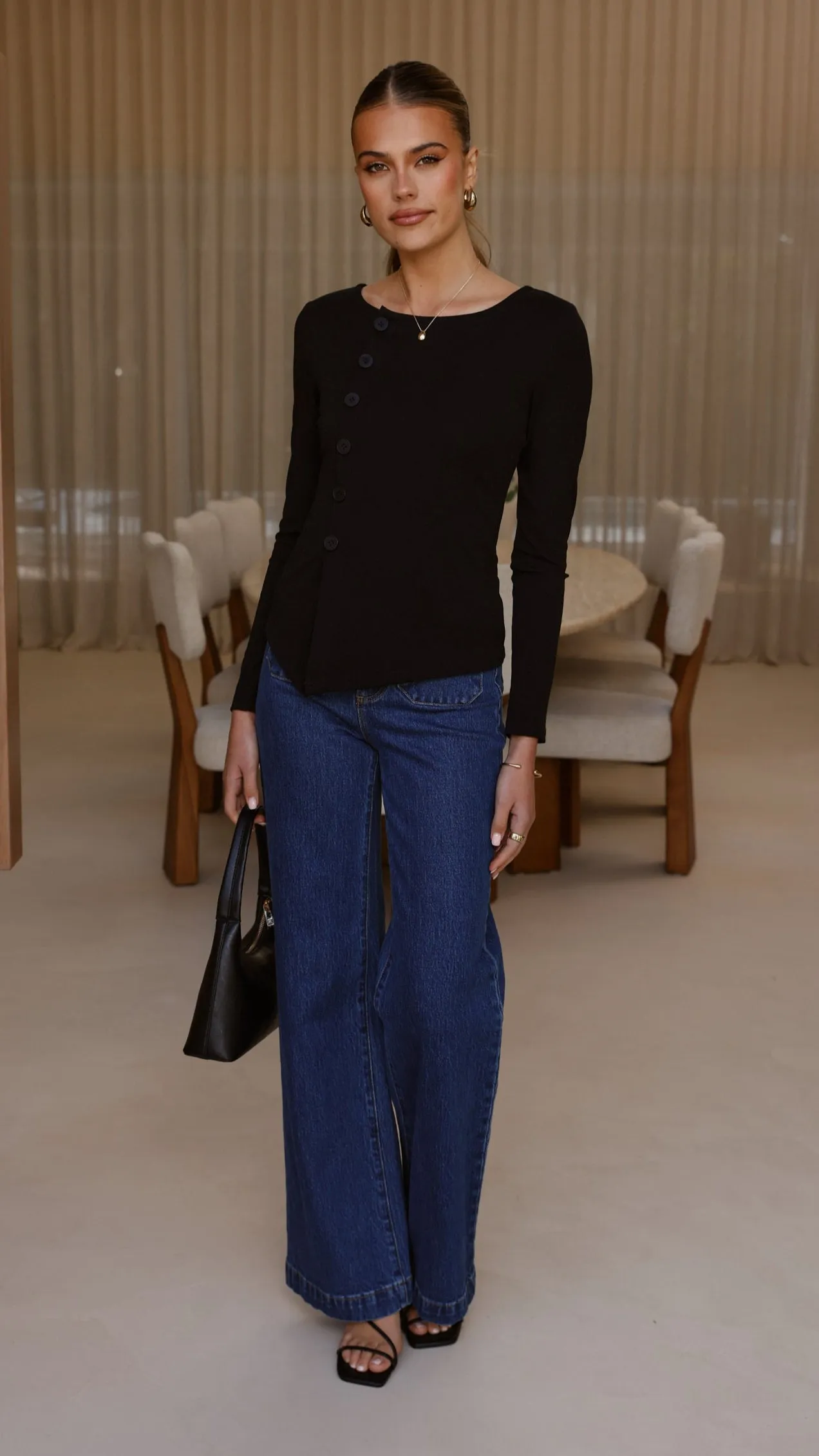 Addison Long Sleeve Top - Black Quiet Luxury Match Fit