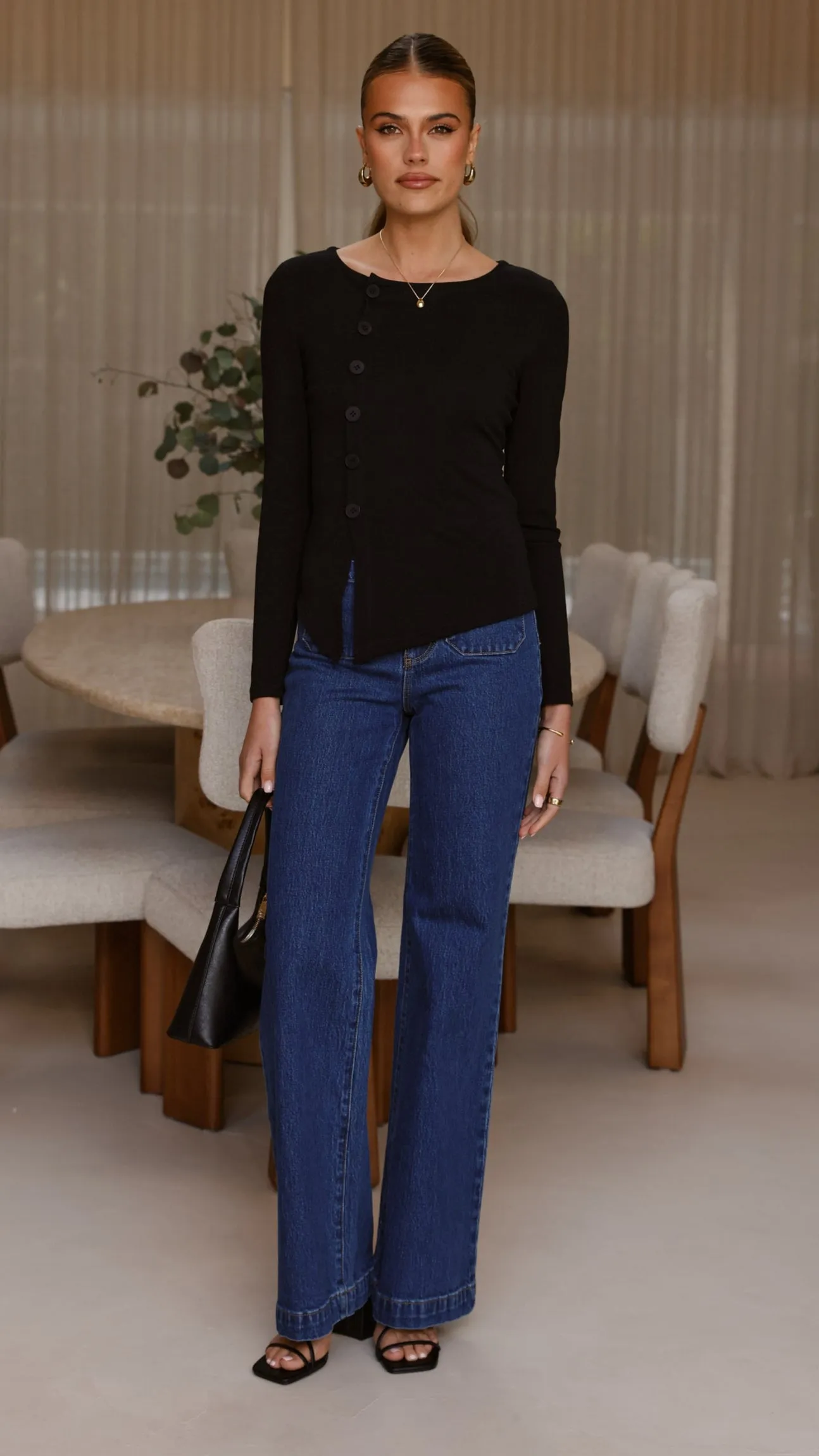 Addison Long Sleeve Top - Black Functional Fashion