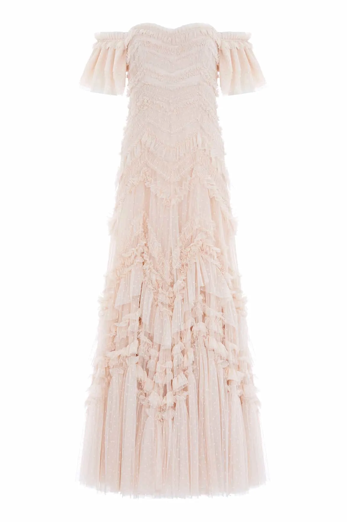 Timeless Layering Bright-Hue Elia Off-Shoulder Gown