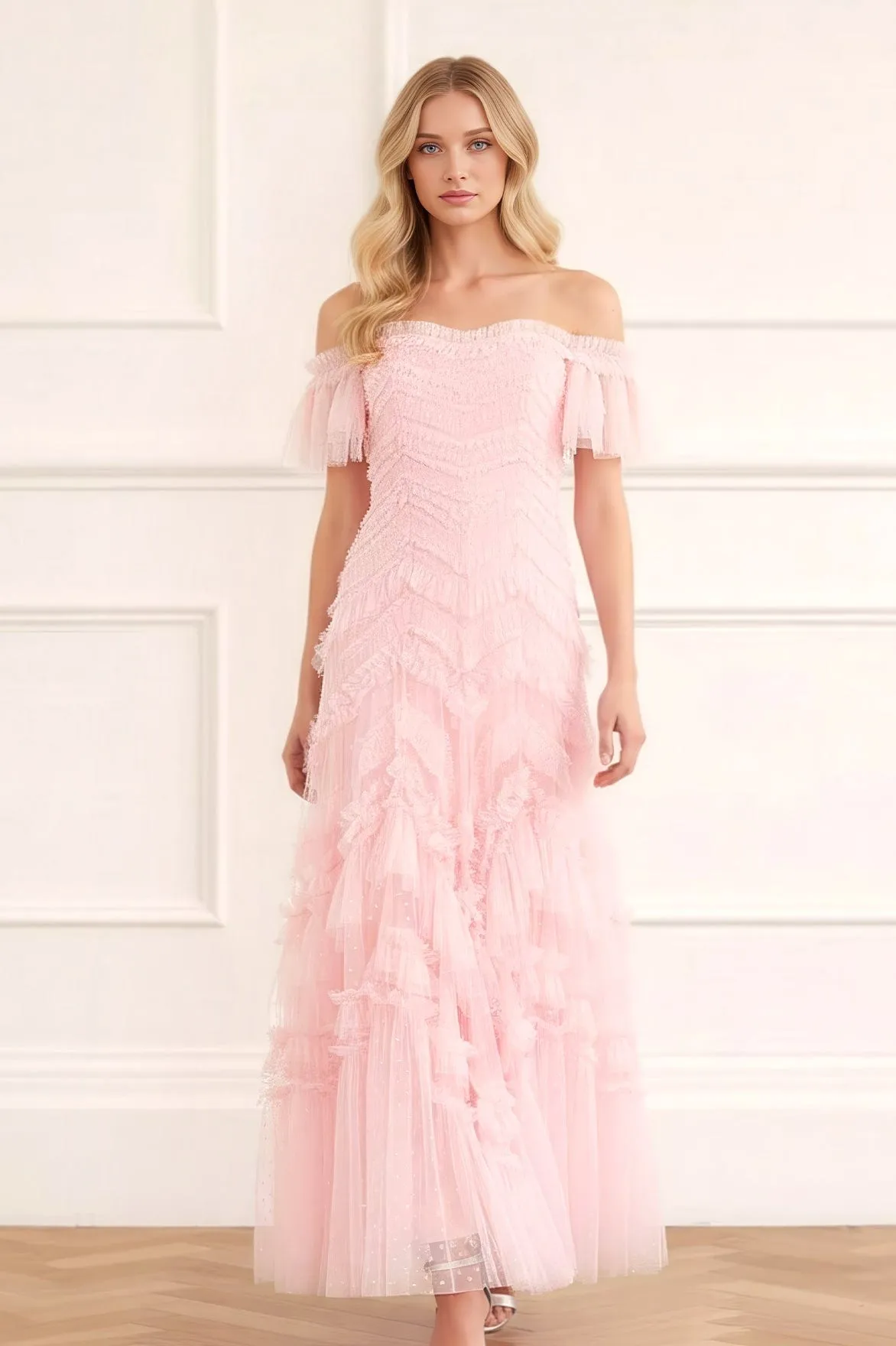 Party Perfect Classic Comfort Elia Off-Shoulder Gown