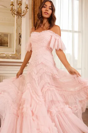 Shine Finish Elia Off-Shoulder Gown