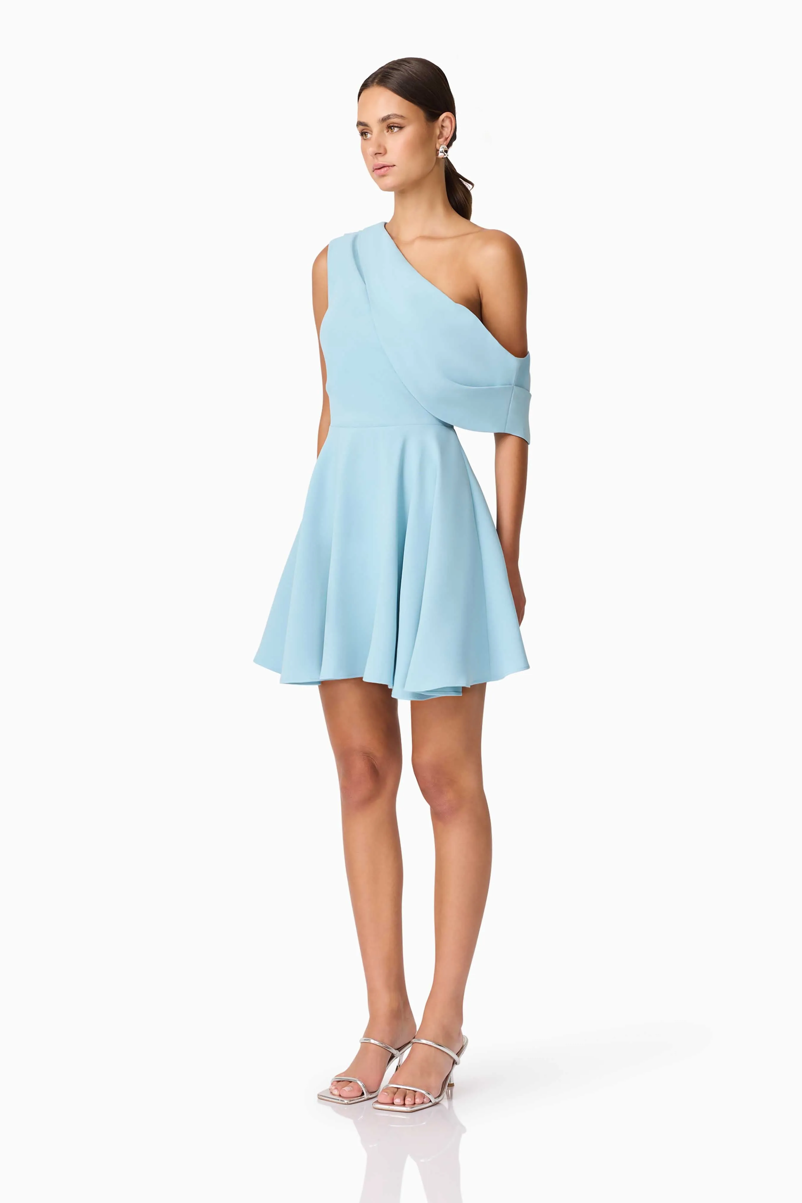 Elinor One Shoulder Mini Dress in Blue LightweightMaterial Weekend Feel
