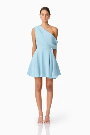 WaterRepellentCoating Brunch Fit Elinor One Shoulder Mini Dress in Blue