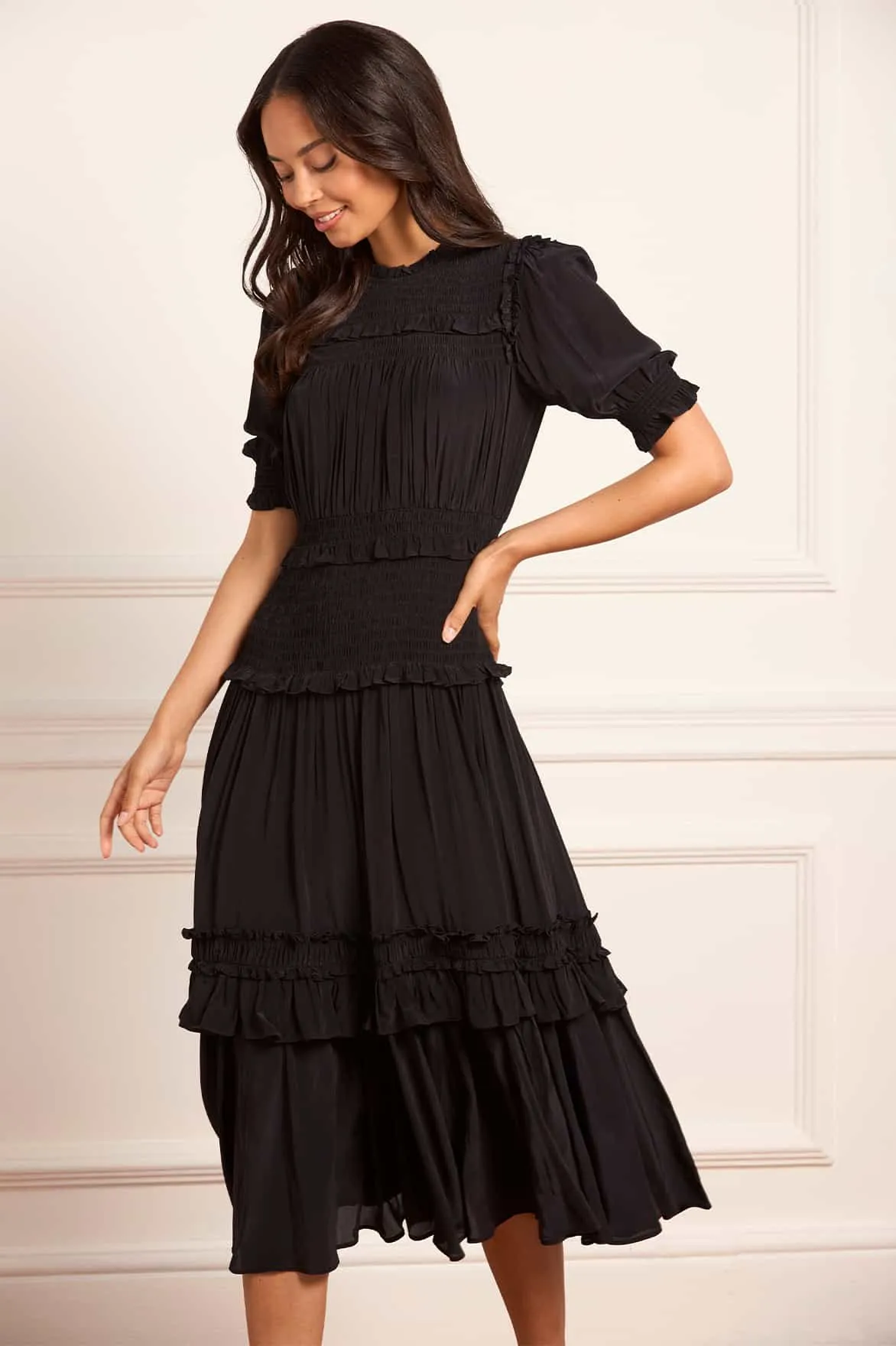 Textured Look Work Chic Emilia Crepe Ballerina Dress