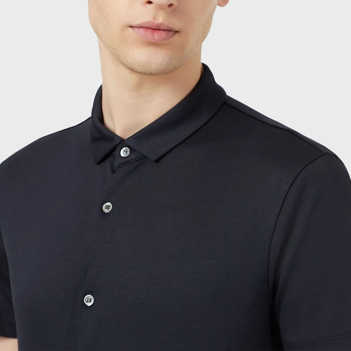 Emporio Armani - Short Sleeve Jersey Cotton Shirt in Navy Chilly Wear Comfortable Look