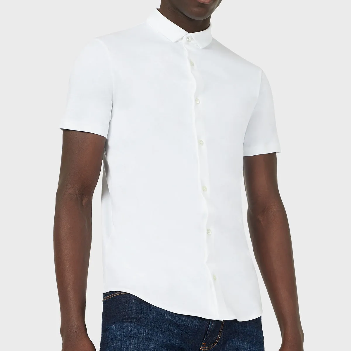 Abstract mystery Minimal Layers Emporio Armani - Short Sleeve Jersey Cotton Shirt in White