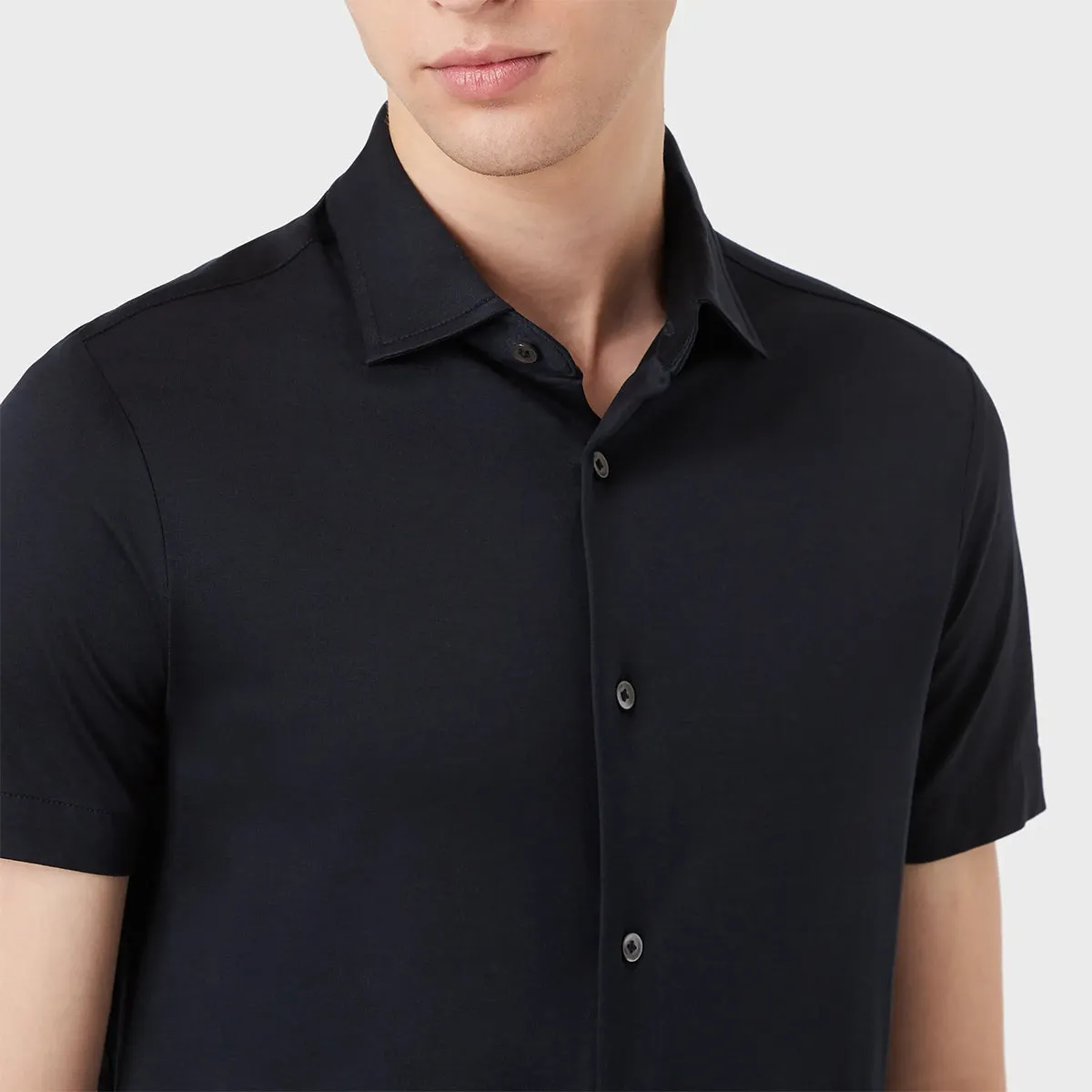 Emporio Armani - SS Jersey Blend Shirt in Navy Quality Comfort