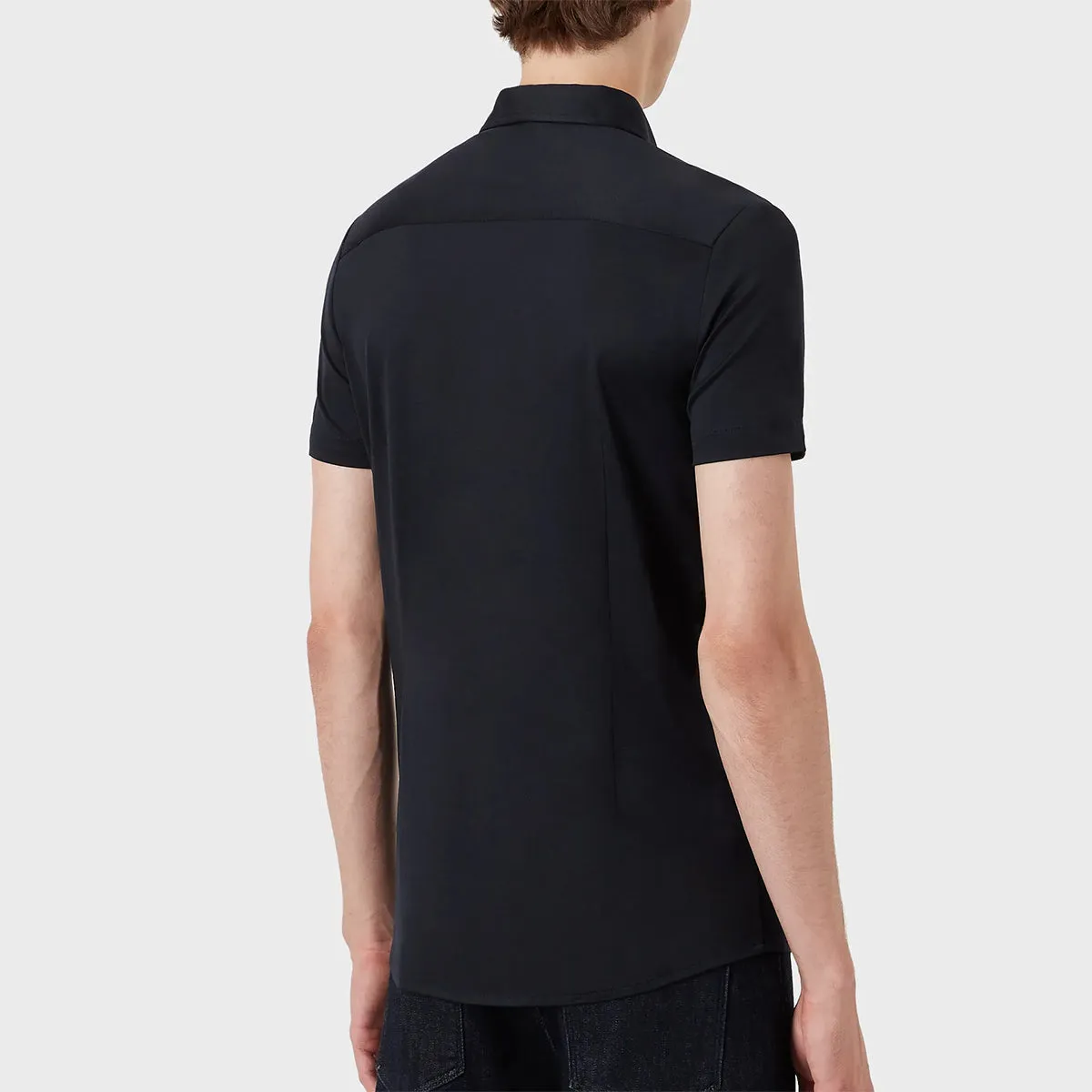 Eco Conscious Production Pocket Detailing Emporio Armani - SS Jersey Blend Shirt in Navy