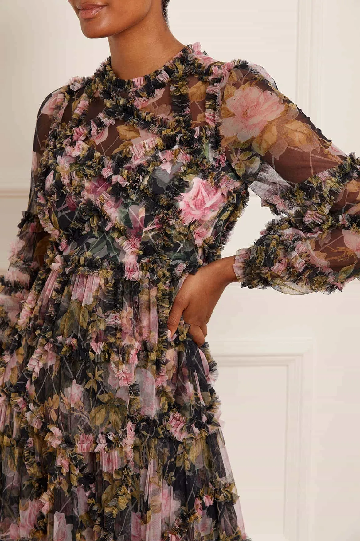 English Rose Diamond Ruffle Ballerina Dress Sophisticated Waist Stylish Feel