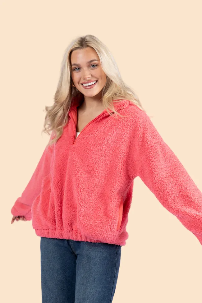 Noise Reduction Design Stay Here Coral Sherpa Pullover SALE SALE