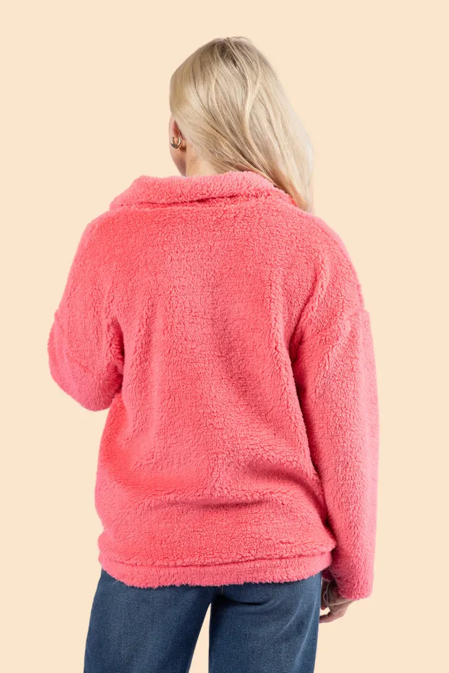 Stay Here Coral Sherpa Pullover SALE SALE Heat Sealed Zippers