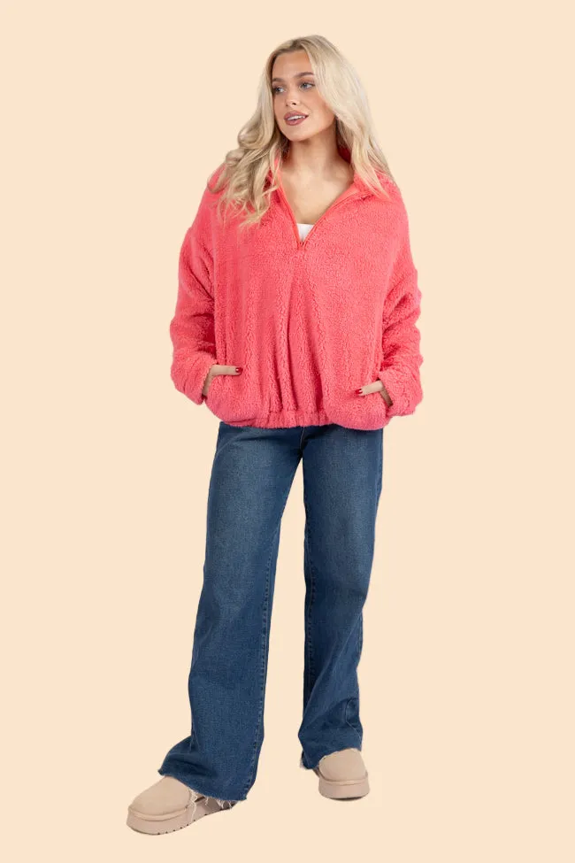 Fleece Backing Soft Texture Stay Here Coral Sherpa Pullover SALE SALE