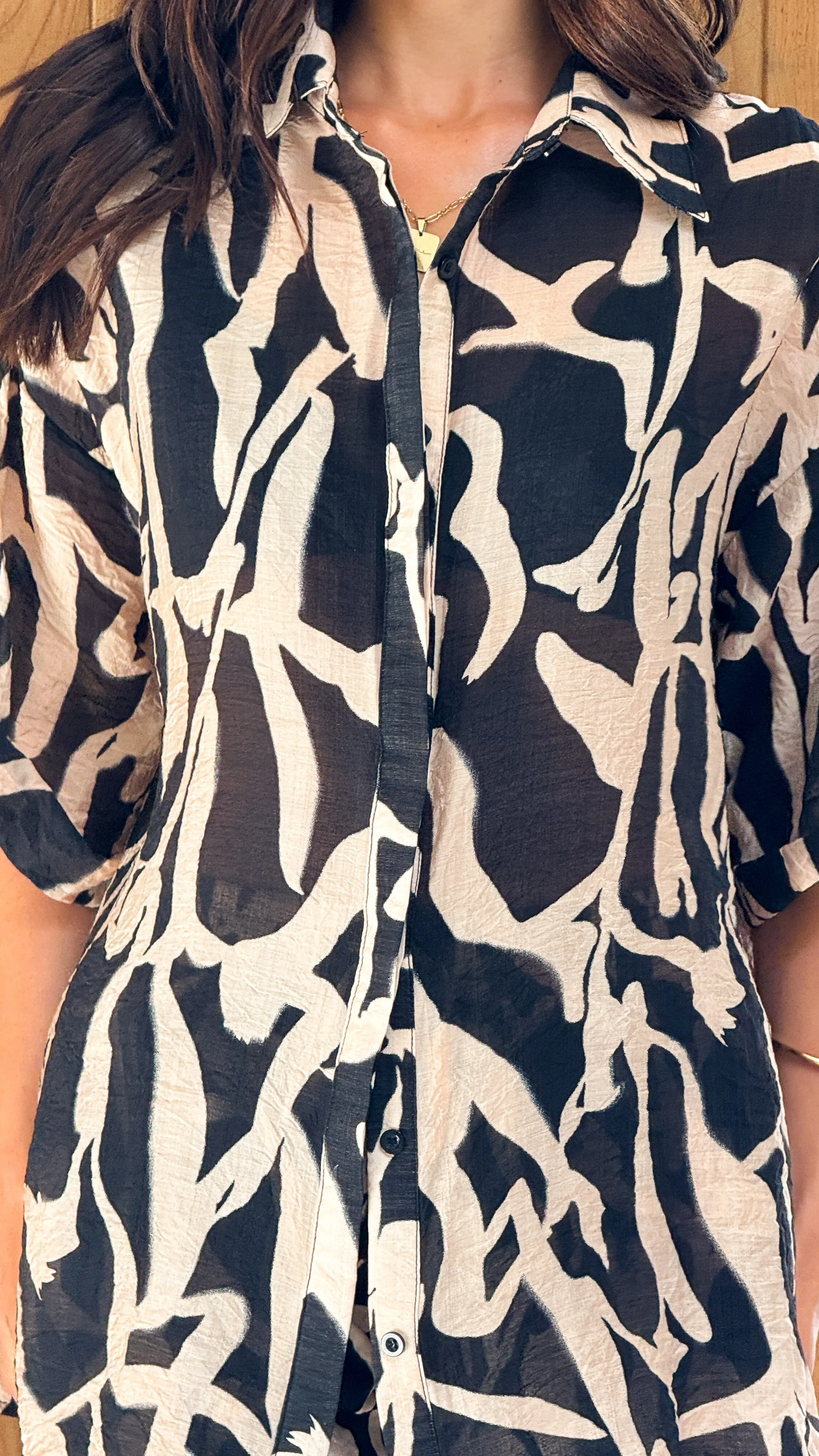 Ellis Button Up Shirt - Black/Beige AI Core