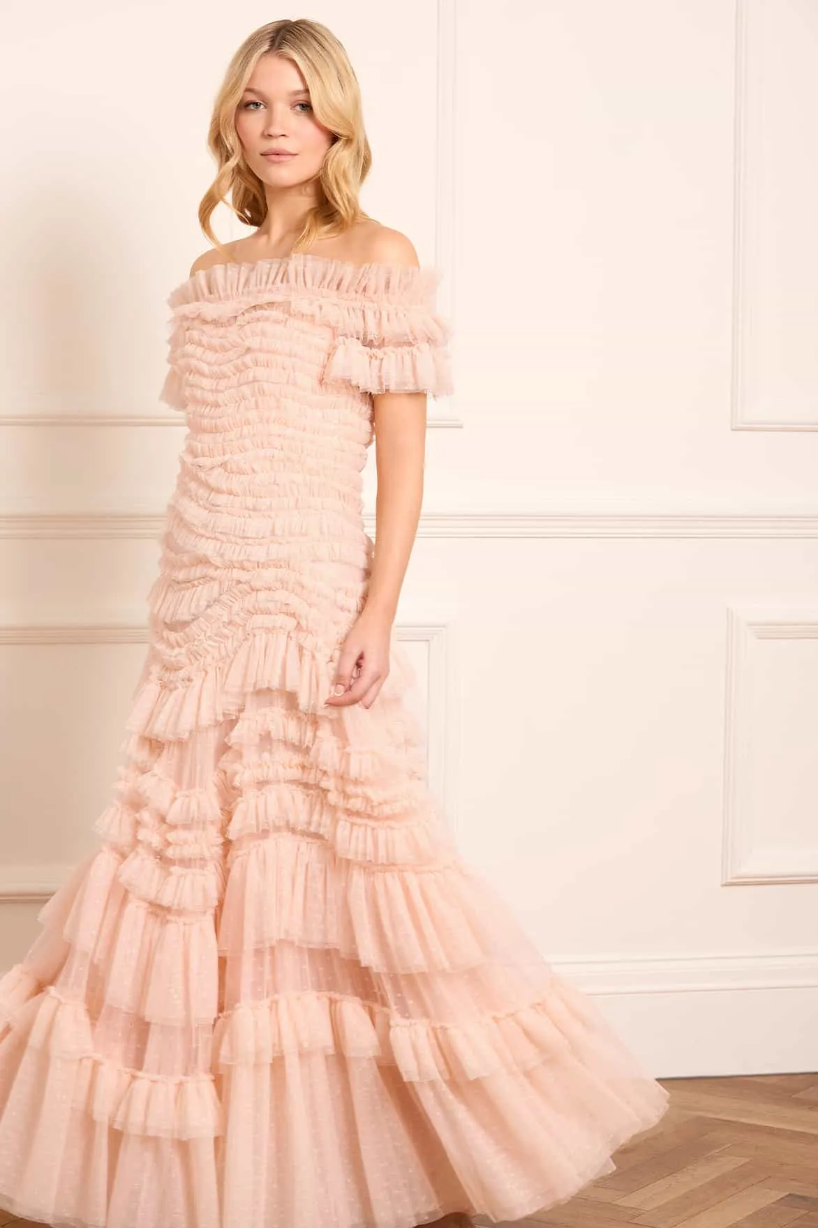 Wild Rose Off-Shoulder Gown Blush Shade Mom Chic