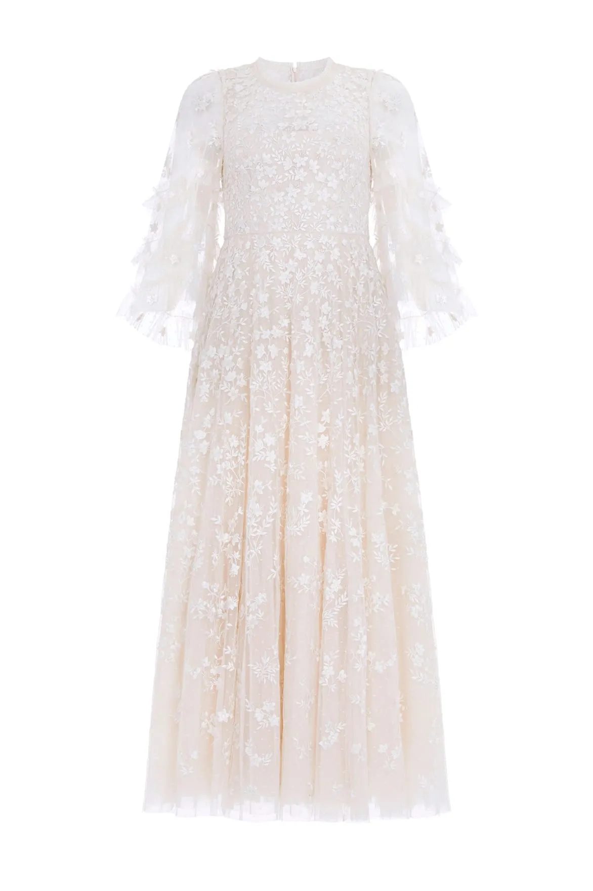 Everett Bloom Round Neck Ankle Gown Contrast-Lining Lightweight Fabric