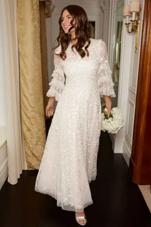 Asymmetric-Neck Seasonal Wear Everett Bloom Round Neck Ankle Gown