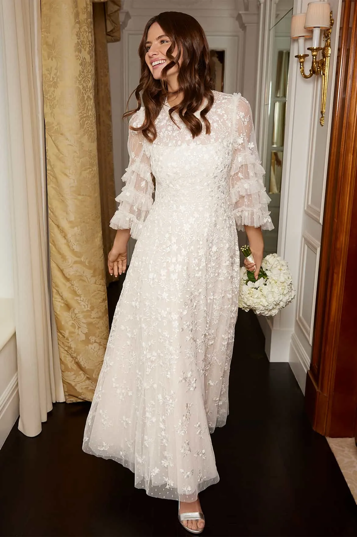 Asymmetric-Neck Seasonal Wear Everett Bloom Round Neck Ankle Gown