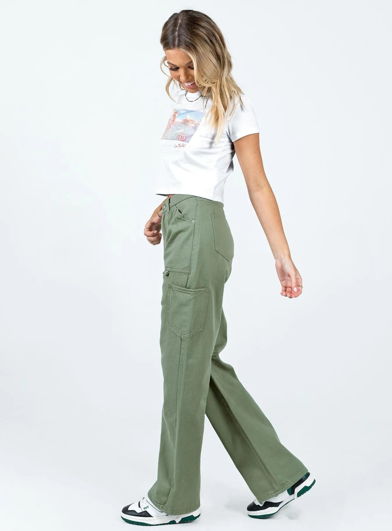 Bassett Cargo Jeans Khaki Low Impact Sleek Waist Recycled Cotton Blend