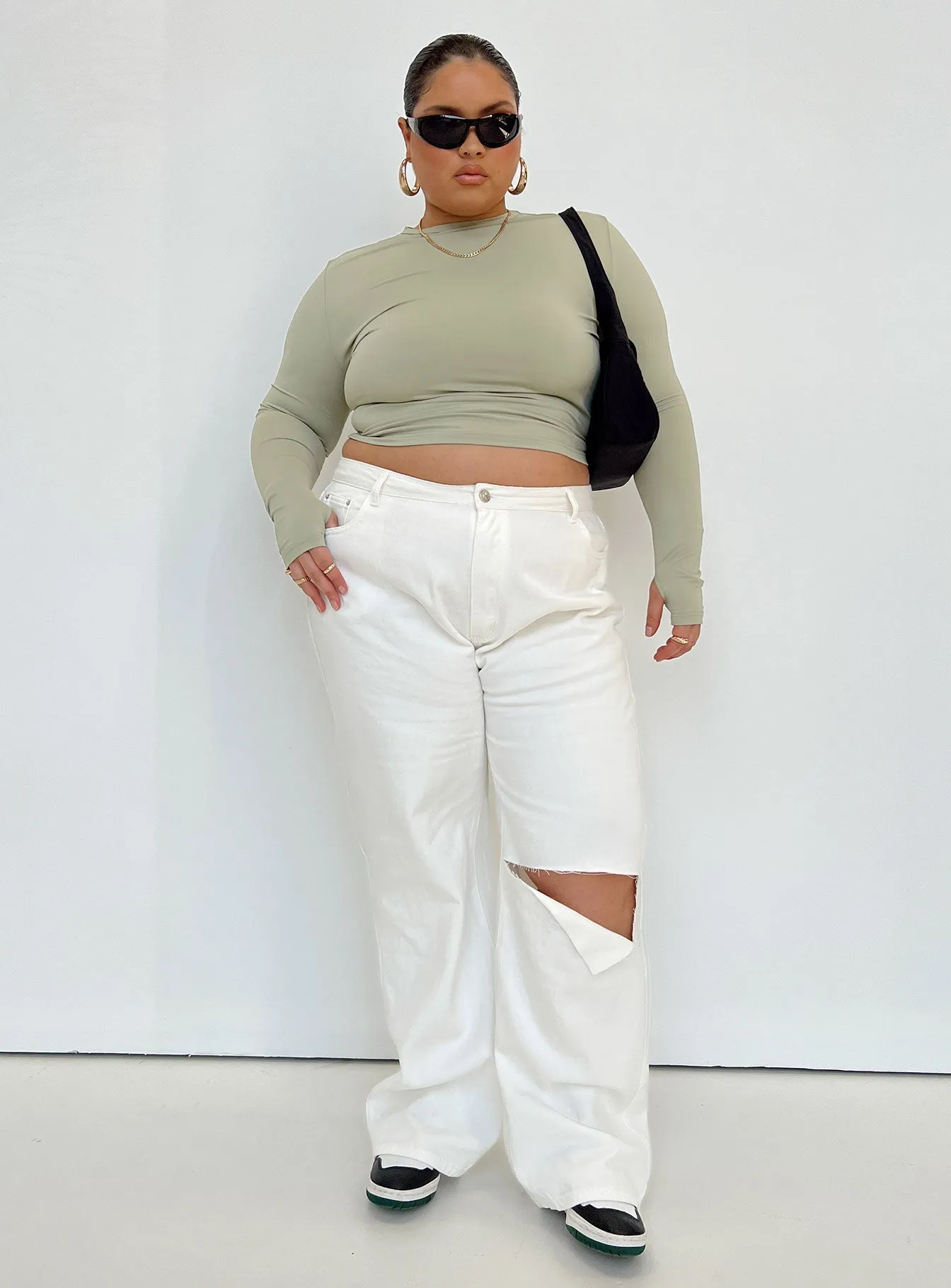 Sevina Wide Leg Denim Jeans White Curve Soft Fabric