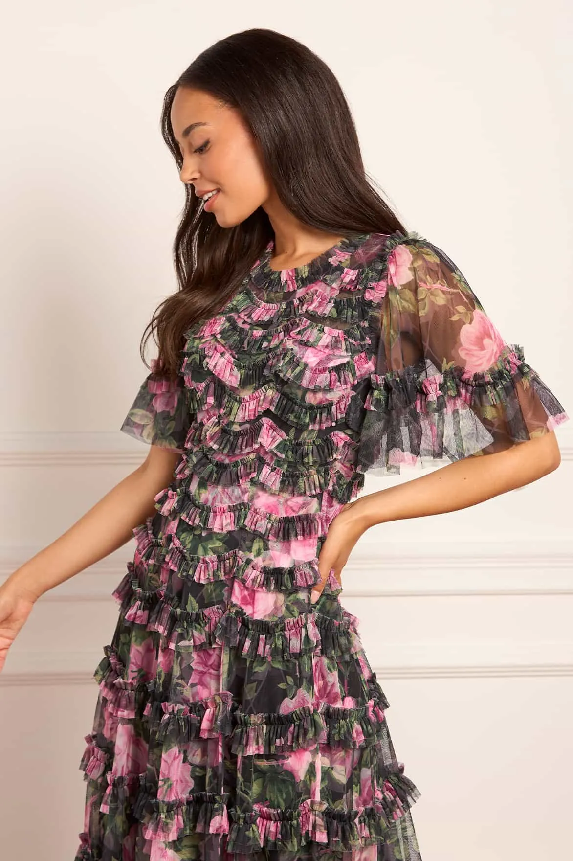 Rose Vine Round Neck Gown Trendy wrap gown