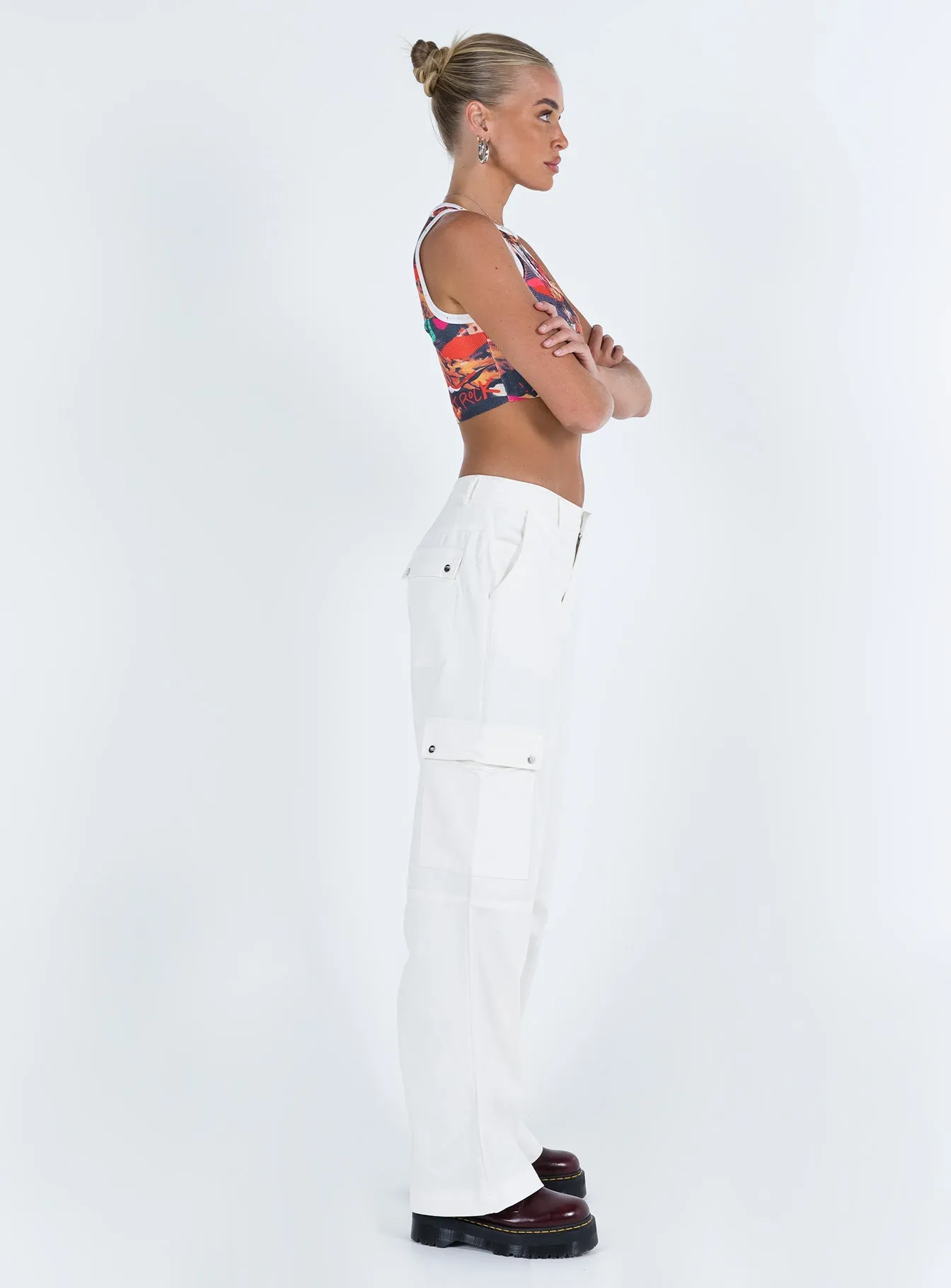 Fallout Mid Rise Cargo Pants White Tall Effortless Waist Base Layer