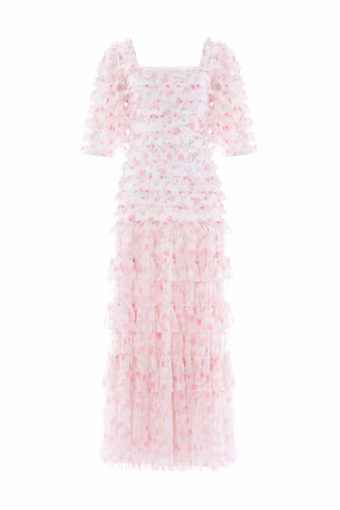 Church Scene Casual Look Rose Ditsy Short Sleeve Ankle Gown