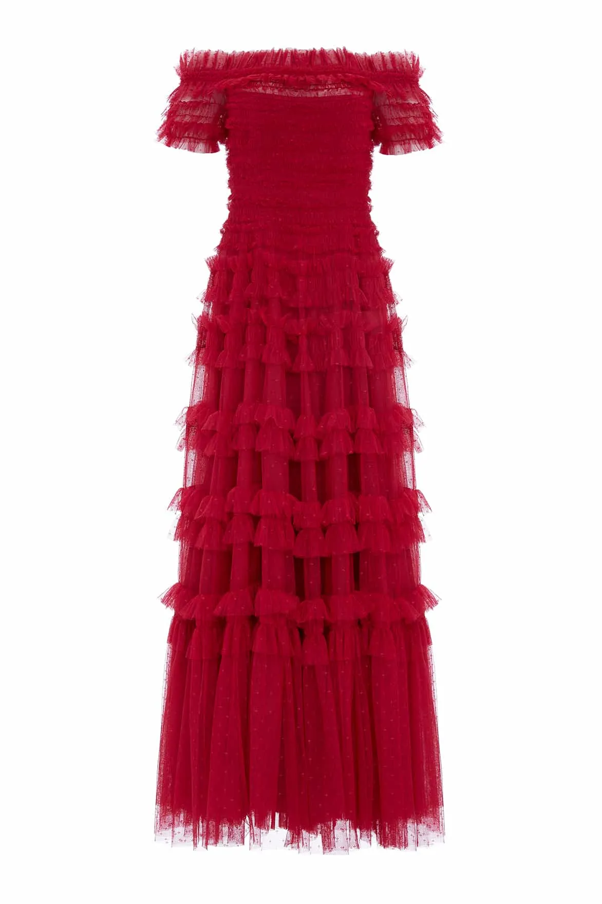 Lisette Ruffle Off Shoulder Gown Sleek Tailoring Breeze Flow