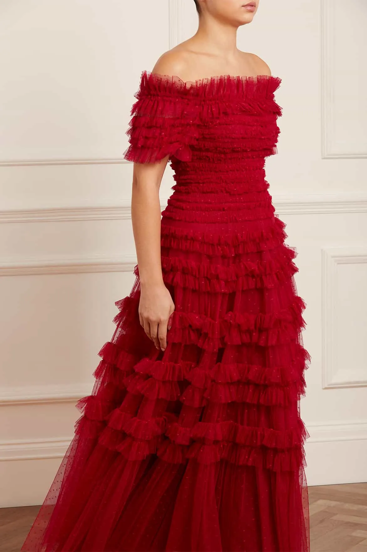 Lisette Ruffle Off Shoulder Gown Smart and Chic Weekend Fresh