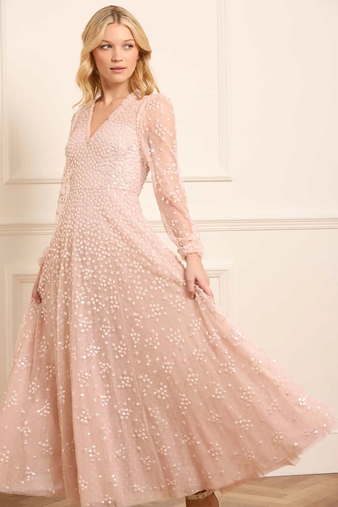 Leila Dot V-Neck Ankle Gown Semi Fit