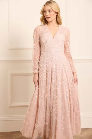 Leila Dot V-Neck Ankle Gown Feminine Movement Delicate Finish